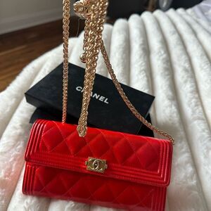 Chanel Red Quilted Boy Flap Wallet